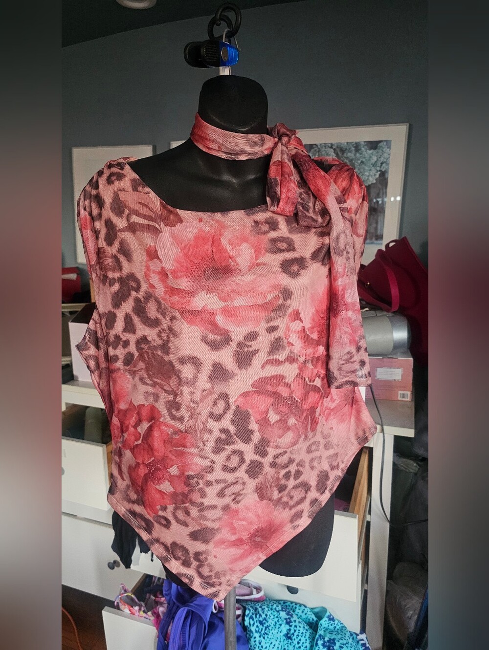 Vibe Pink Floral & Leopard Scarf-Neck Tunic